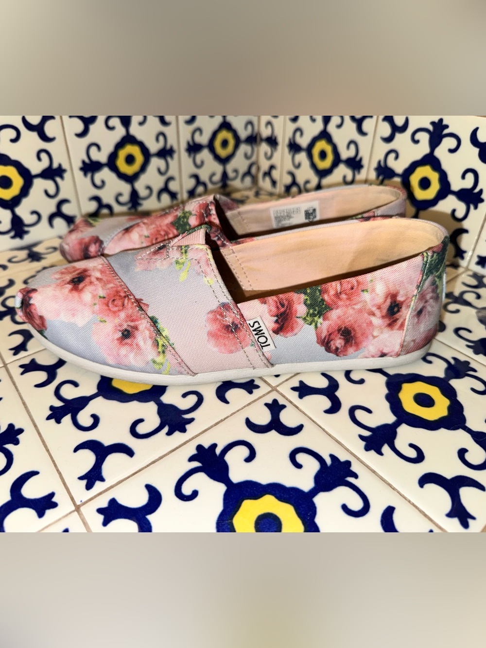 Toms Pink Floral Canvas Slip-On Shoes
